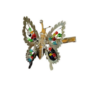BEADED silver Butterfly Hair Clip barrette in motion vintage